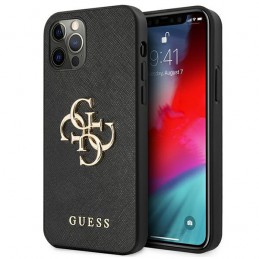 cover iphone 12 pro max guess saffiano nera con logo gold