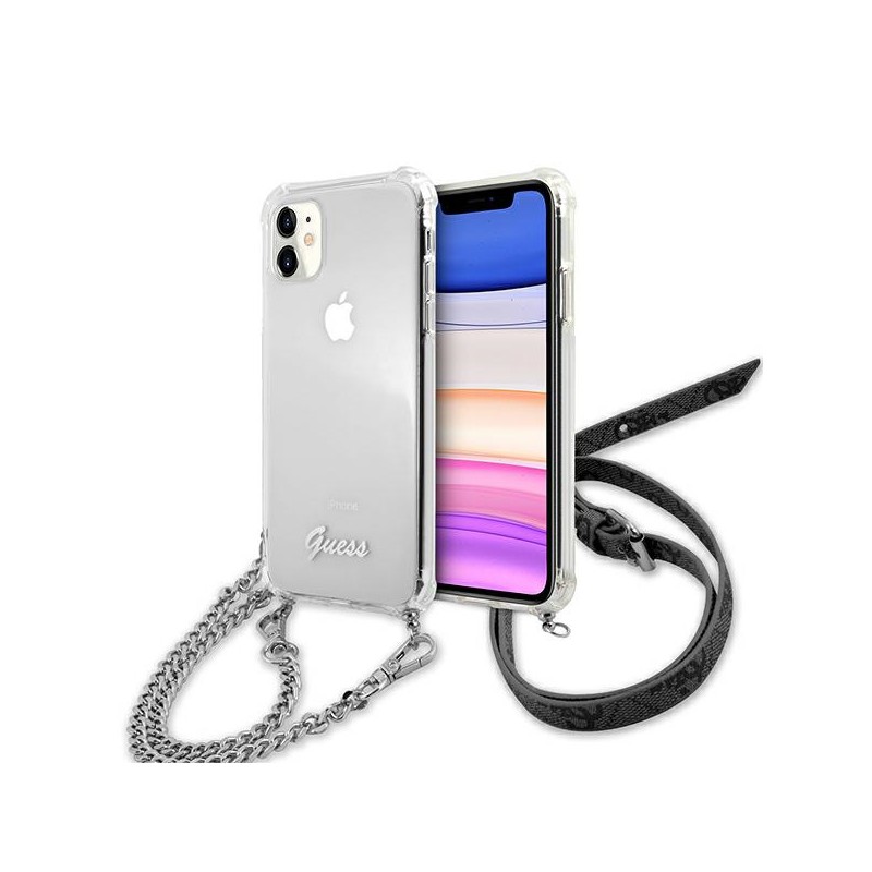 cover guess iphone 11 trasparente con catena silver