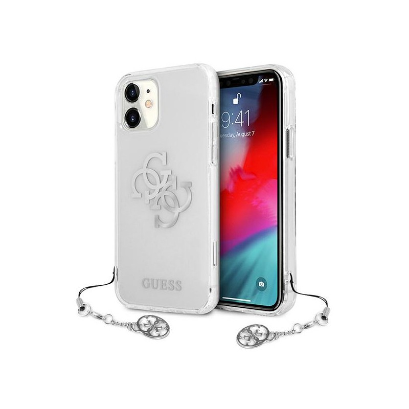 cover guess iphone 11 trasparente con ciondolo silver