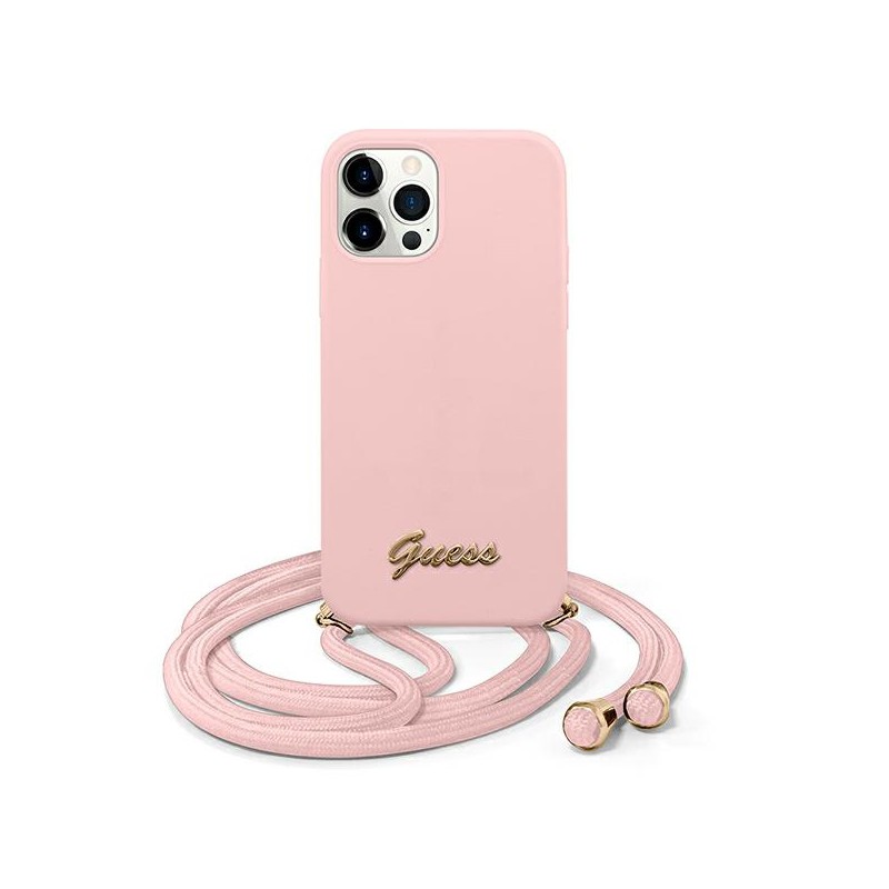 cover guess iphone 12 pro max con laccio da collo pink