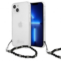 cover guess iphone 13 trasparente con laccio da polso nero