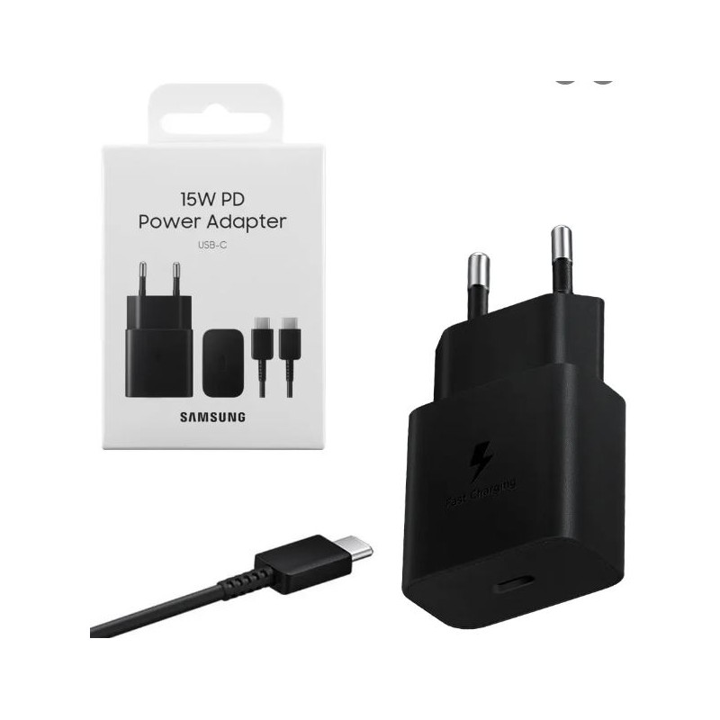 caricabatterie originale samsung usb-c 15 watt nero con cavo