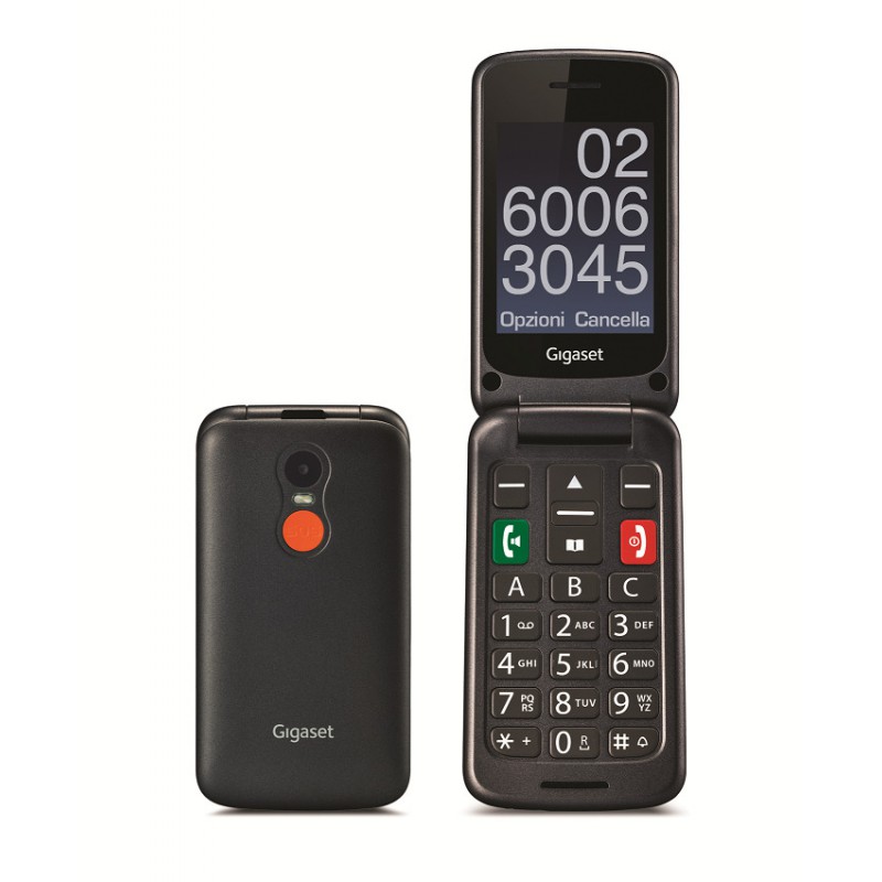 telefono gigaset gsm dual sim senior  flip con tasti grandi ampio display bluetooth tasto sos e torcia nero