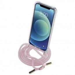 cover trasparente iphone 12-12 pro con laccio da colo regolabile rosa