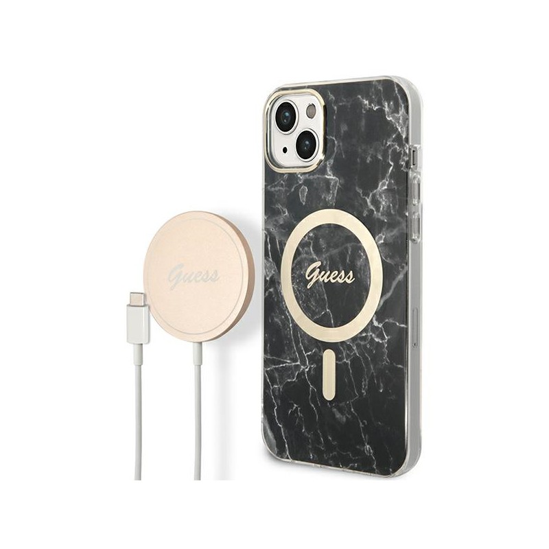 cover guess + caricabatterie magsafe iphone 14 plus effetto marmo black