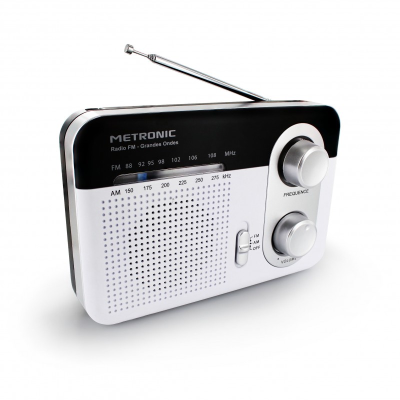 Radio portatile AM/FM a onde lunghe - bianco e nero