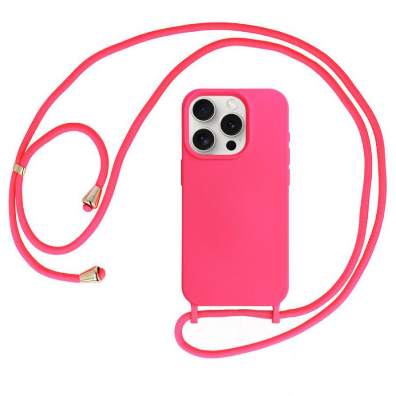 cover  silicone iphone 12 /12 pro rosa con laccio da collo