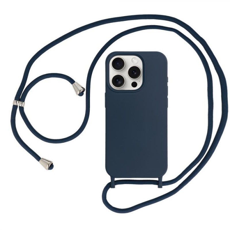 cover  silicone iphone 14 pro max blu con laccio da collo