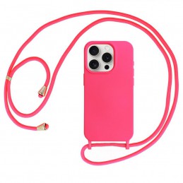 cover  silicone iphone 14 pro max rosa con laccio da collo