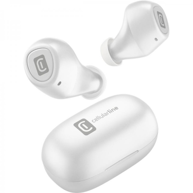auricolare vivavoce bluetooth doppio con base di ricarica bianco