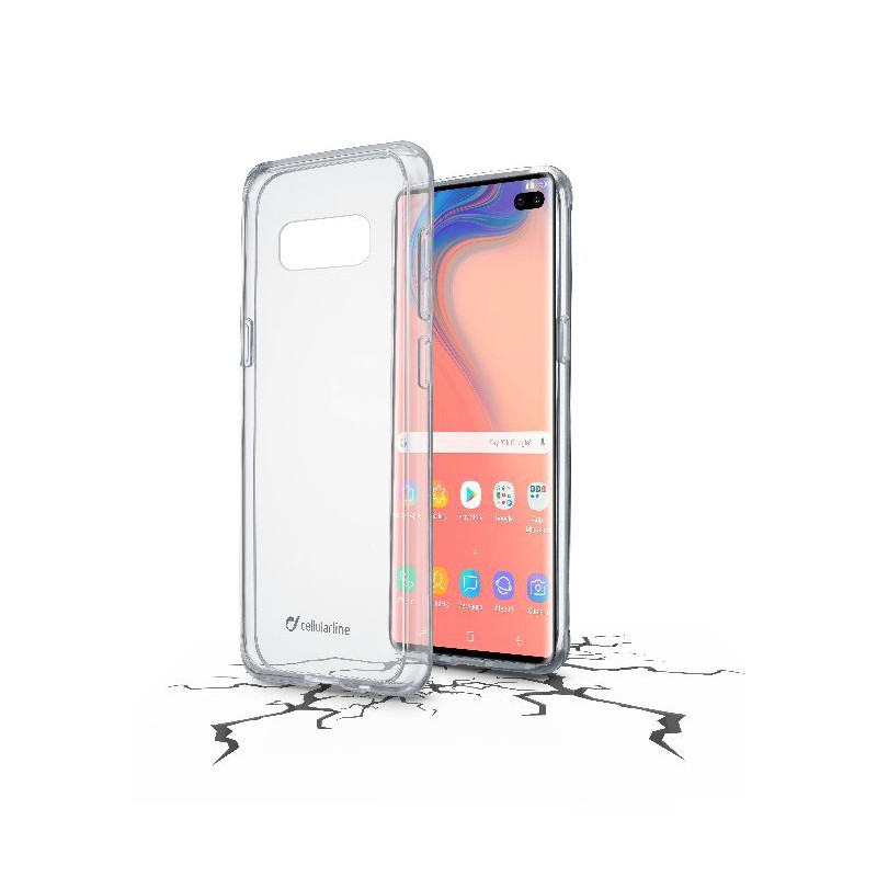 cover galaxy s10 plus trasparente rigida con bordi in gomma per un'elevata  protezione dello smartphone.