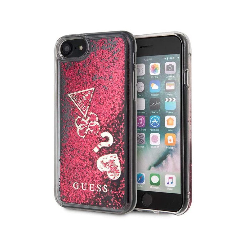CUSTODIA COVER IPHONE 7/8 GUESS GLITTER HEARTS RED