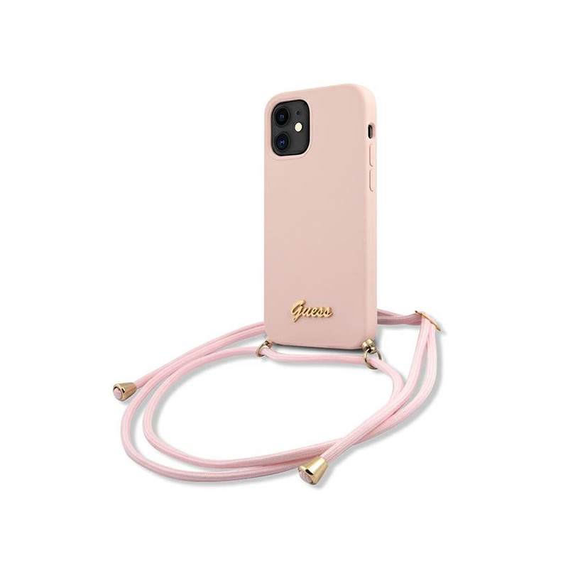 cover guess iphone 12 mini con laccio da collo pink