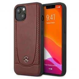 mercedes - genuine leather iphone 13 hard case with perforated area & embossed lines - black