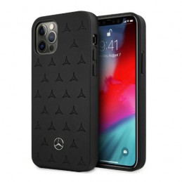 mercedes - genuine leather iphone 13 pro hard case with perforated area & embossed lines - black