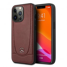 mercedes - genuine leather iphone 13 pro hard case with perforated area & embossed lines - red