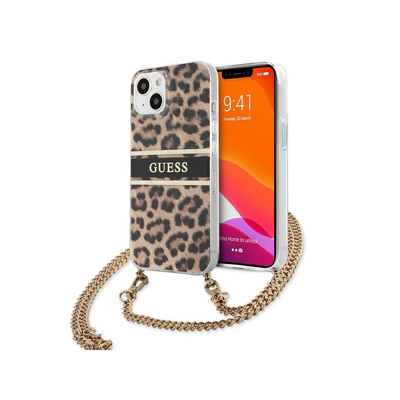 cover guess iphone 13 mini leopard con catena gold