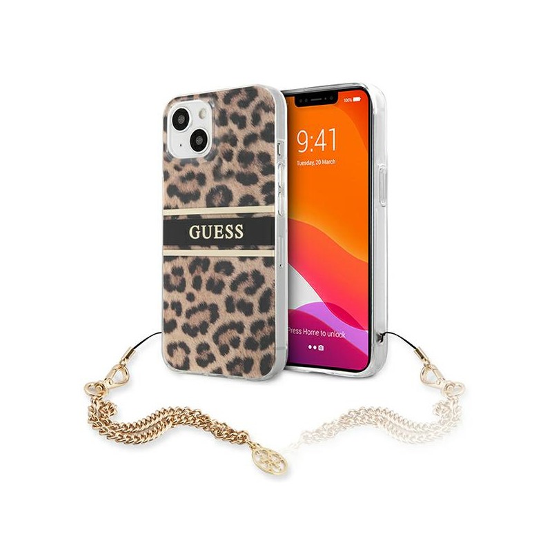 cover guess iphone 13 mini leopard con laccio gold